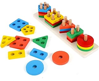 Montessori Toys for 1 2 3 Year Old Boys Girls Toddlers, Wooden Shape Sorter & Stacking Toys for Toddlers Preschool, Learning & Educational Toys, Color Recognition Stacker Puzzles Gift