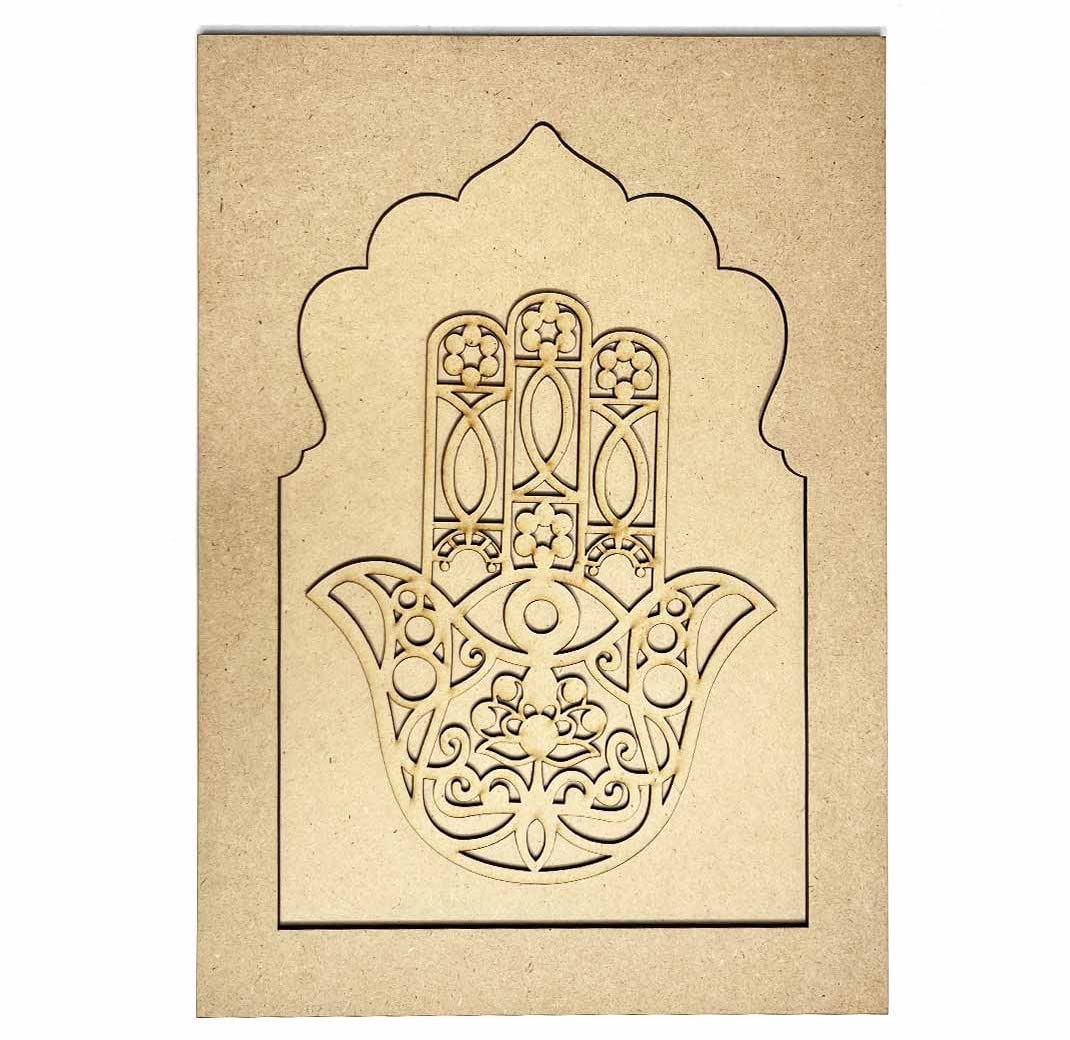 Adikala Mdf Jharokha With Laser Cutting Hamsa Hand & Square Shaped Base Cutout for DIY Craft-image-39