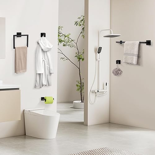 Miniatura 9 de YACVCL Juego de accesorios de baño negro, juego de 5 accesorios de baño, juego de barra de toallas de baño de 23.6 pulgadas, toalleros de acero