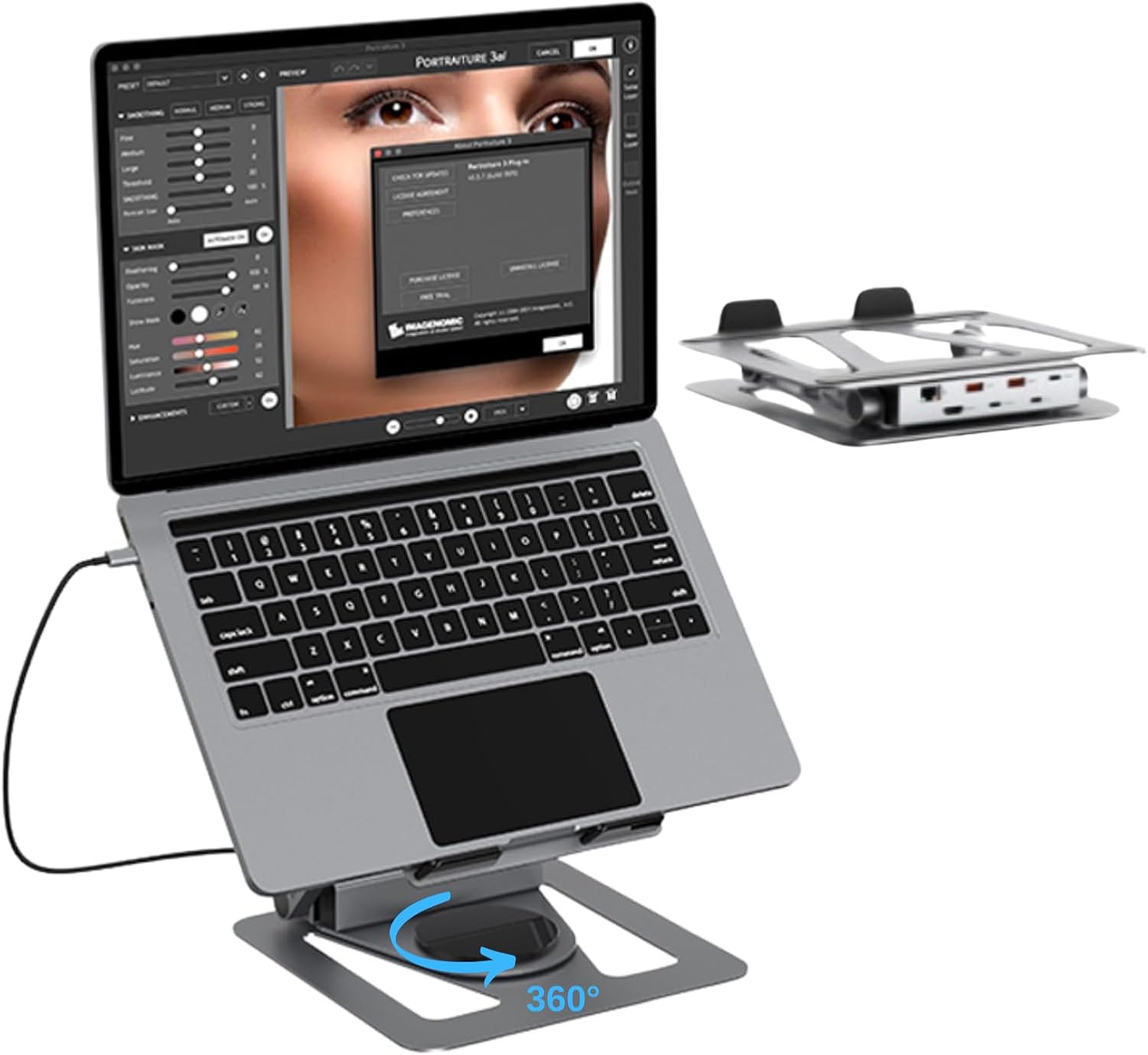 Universal 360° Portable Laptop Docking Station, Adjustable Height w/Detachable USB C Hub, 4K HDMI, USB 3.1, RJ45, 100W PD, Suitable for MacBook Pro/Air/Dell/HP/Surface/Lenovo, Plug and Play