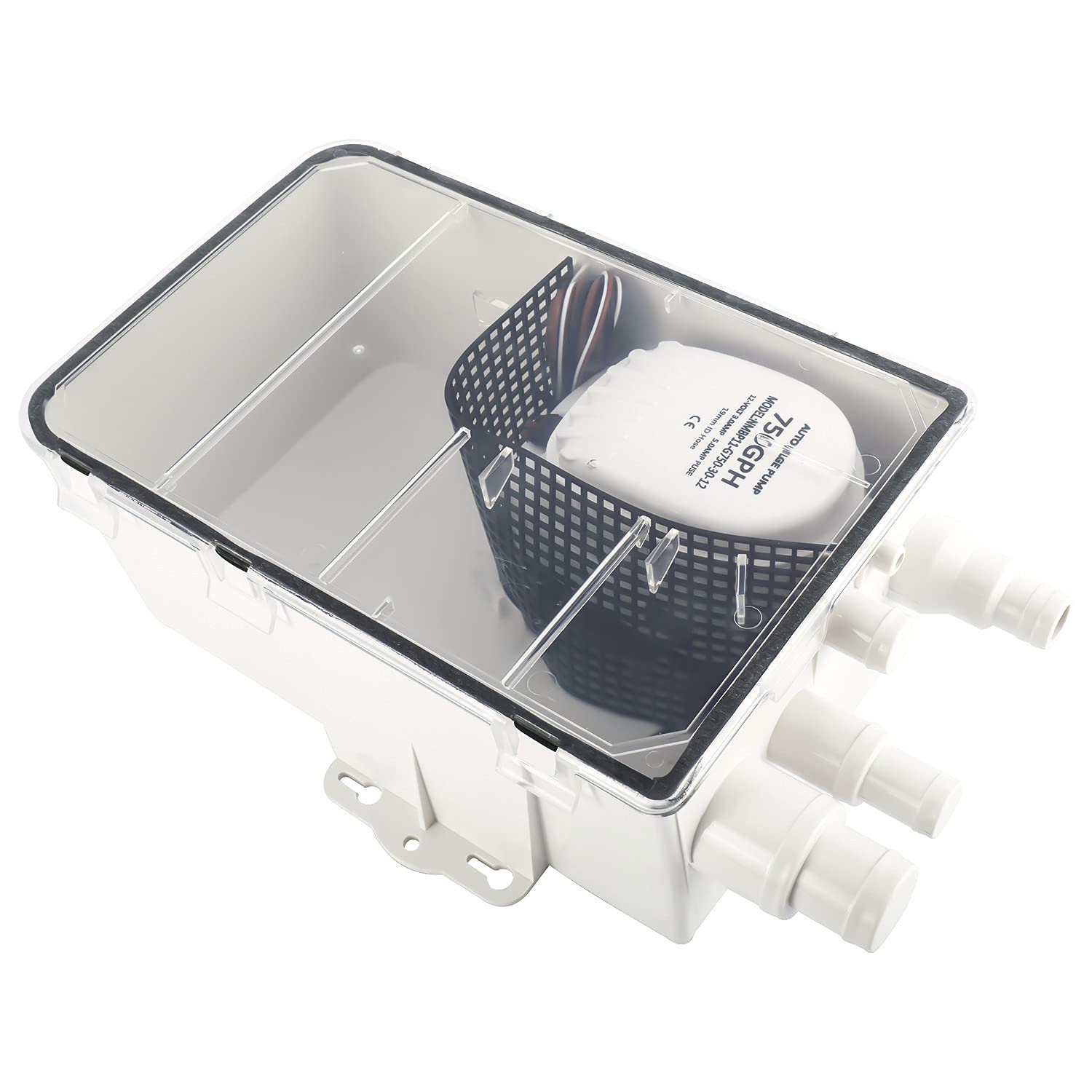 FreeTec Boot Marine Duschwanne Pumpe Drain Einlässe Ablauf Kit System Duschsumpfpumpensystem Bilge 12V 750 GPH Multi Port Drain Box