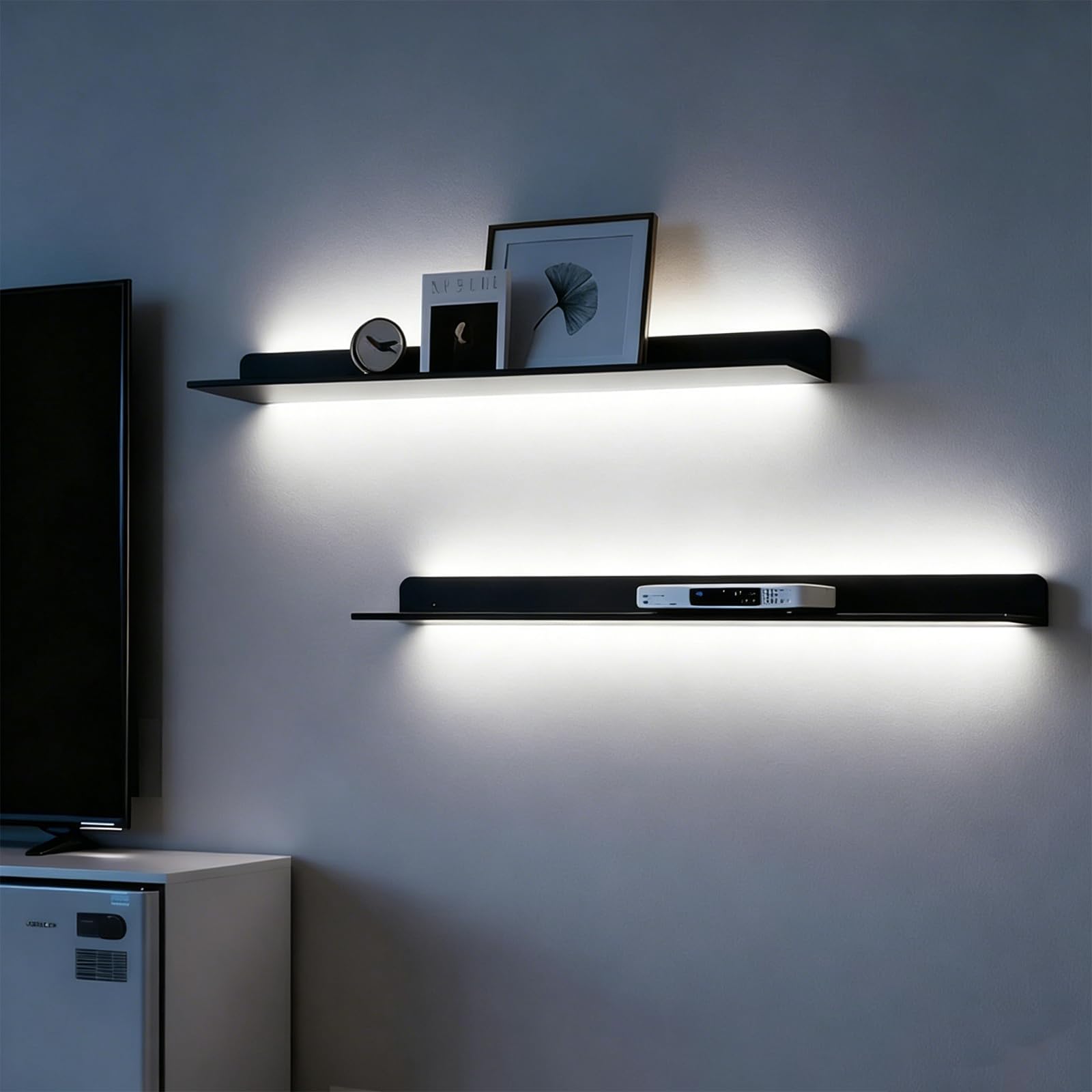 Estantes Flotantes Metálicos De Pared con Luces Led, Gran Capacidad De Carga para Sala De Estar, Cocina Y Baño, Estante Expositor con Iluminación Led Integrada (Negro, 80 Cm).