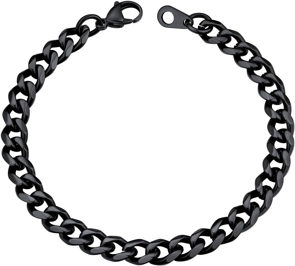 U7 Link Bracelets for Men, Cuban Link/Rope/Watch Band Solid Bracelet, Silver Black Gold Color Wrist Bracelet 3/6/9/12/15mm Width, 6.5/7.5/8.3 Inch Length, Hand Chain Jewelry for Mens Women