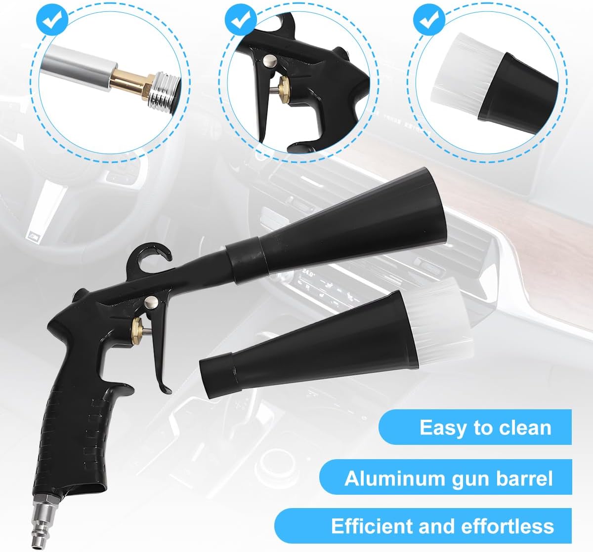 Car Tornado Dry Cleaning Gun, High Pressure Vehicle Detailing Air Gun with 2 Set Nozzle Sprayer Connector, Automotive Interior Detail Cleaning Blower, Universal for SUV RV Truck