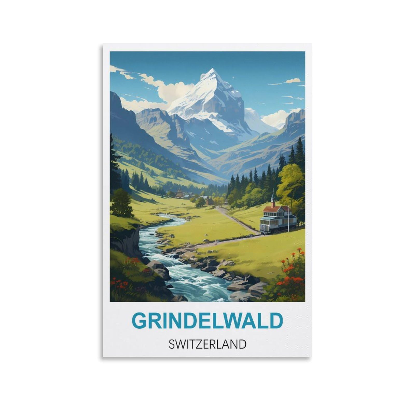 Metal Tin Sign Plaque Poster,Grindelwald Switzerland Vintage Retro Man Cave Bar Pub Shed Novelty Gift Tin Wall Décor Metal Sign 30x30cm