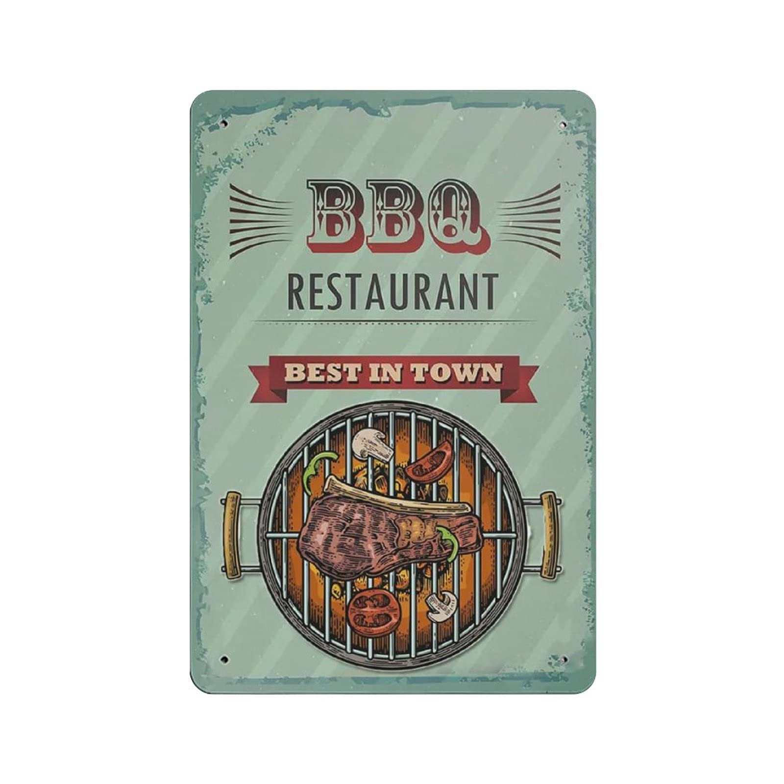 Metal Tin Sign BBQ Restaurant Vintage Tin Poster Metal Sign Wall Decoration Country Kitchen Home Garage Decor 12"x8"