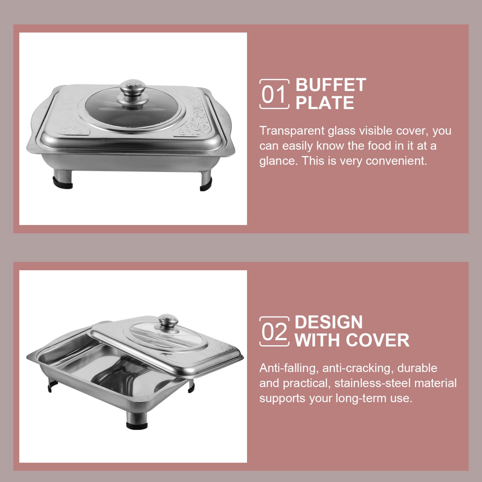 Mobestech Soporte Para Alimentos Tipo Buffet Soporte Cuatro Patas Bandeja Para Buffet Bandeja Acero Inoxidable Brillante Plato Para Sujetar Alimentos Rectangular Con Tapa Para