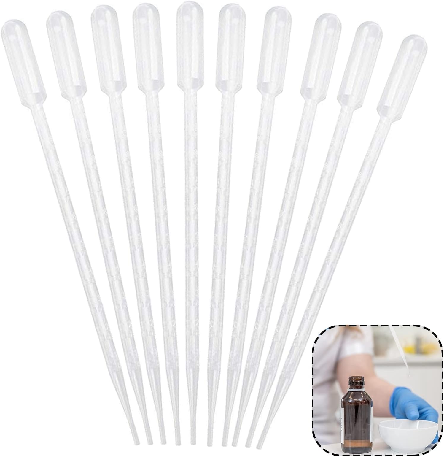 Pipette Dropper Plastic 10PCS 10ML Disposable Soft and Easy to Squeeze Transparent Plastic Pipettes Accurate Measurement for Water, Ink, Paint, Wssential Oil