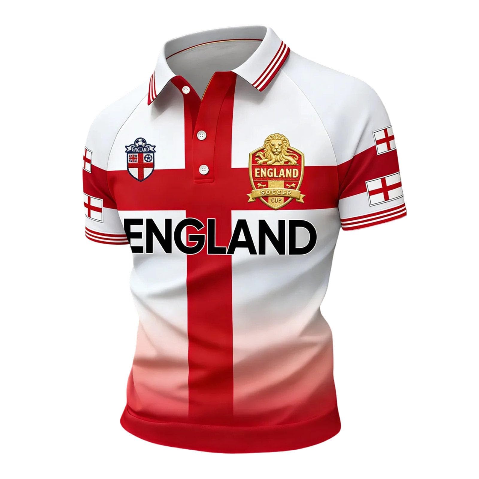 World Cup Shirts 2026 National Flag Print Polo Shirt World Cup Lion Print Britain Short Sleeve T Shirt Stretch Regular Fit Sport Top for Soccer Supporter Red XL