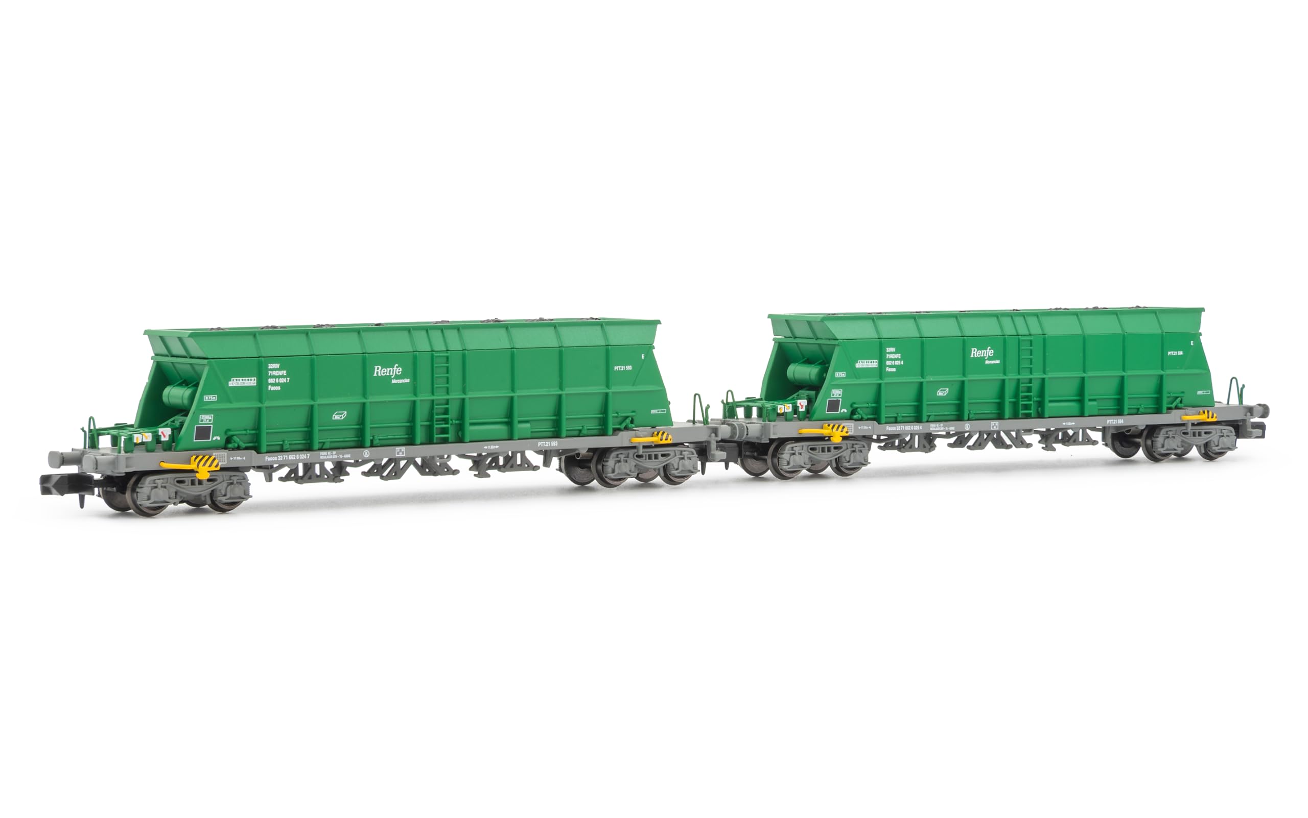 ARNOLD HN6670 Renfe Mercancías, 2er-Packung 4-achsiger Hopperwagen Faoos, grün, EpV-VI-Güterwagen