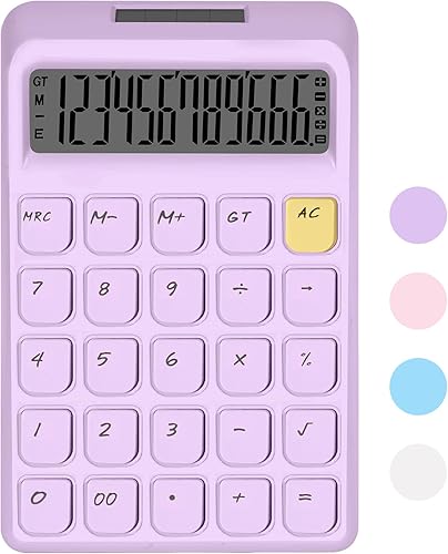 Miniatura 8 de Calculadora linda, calculadoras de escritorio, botones grandes de calculadora rosa, doble potencia solar y de batería, pantalla LCD grande de 12