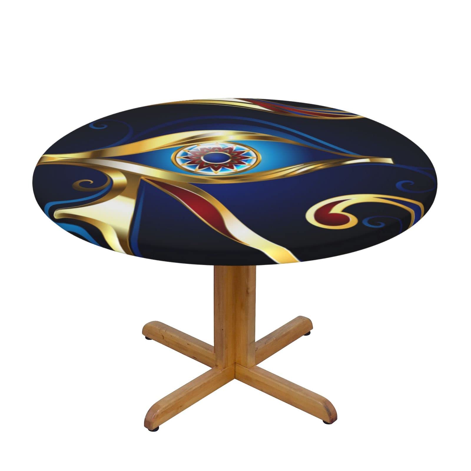 Lsjuee Round Fitted Tablecloth 45-50in Elastic Edged Table Cloth for Kitchen Dining Party Home Decor - Ancient Egypt Eye of Horus Gold