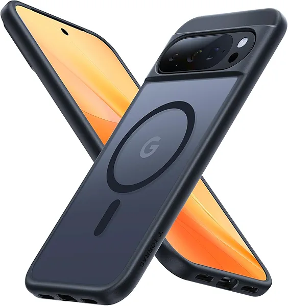 TORRAS Magnetic Shockproof for Google Pixel 10 Pro XL Case, Strong Magnet fit for MagSafe, 12FT Mil-Grade Protection, Slim Translucent Matte Case for Pixel 10 Pro XL with Multi-Color Buttons, Black