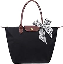 Women's Tote Bag, Foldable Shoulder Bag Handbag with Zip & Top Handle, Tote Shopping Bags Beach Travel Bags for Work, School, Travel, Leisure, Shopping, with Silk Scarf
