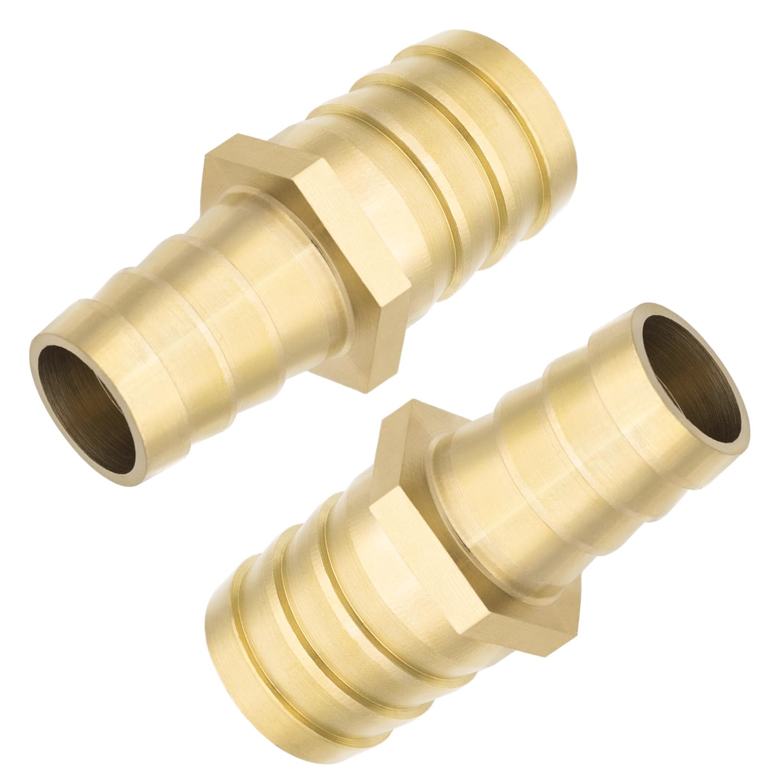 Brass Barb Reducing Splicer Mender Union, 25mm to 19mm Hose ID, 1" Barbed x 3/4" Barbed Fitting, Air Water Fuel Hose Reducer Joiner (Pack of 2)