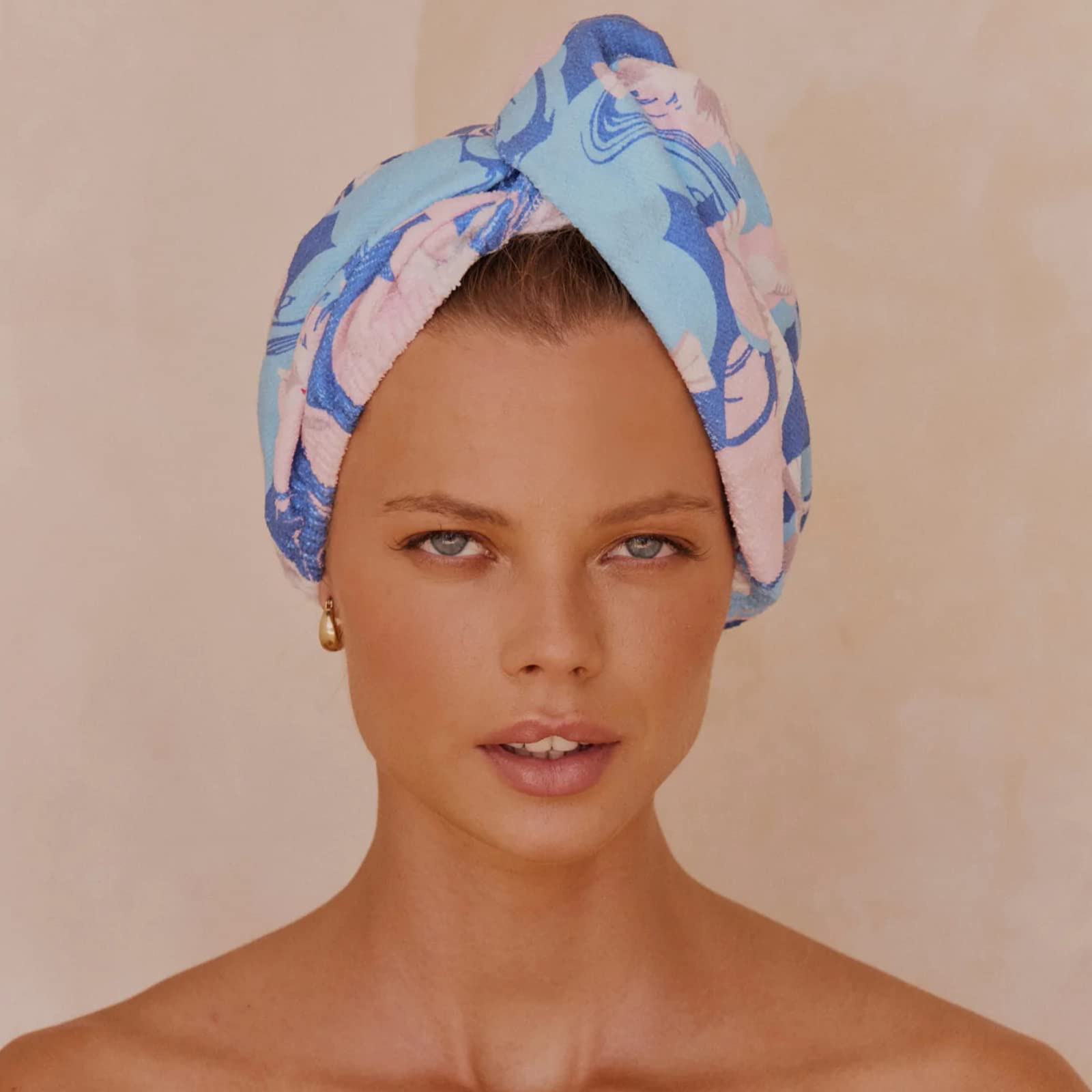 Louvelle Stylish Riva Luxury Hair Towel Wrap Turban Style Reusable, Anti Frizz, Super Absorbent for All Hair Typesi (Bluebird Days)