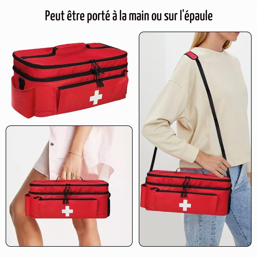 Sac Médical à Double Couche Vide, Sac de Transport de Stockage de Premiers Soins,Organisateur de Bouteille de Pilule pour Les Trousses médicales d’Urgence pour la Maison, Voyage, extérieur