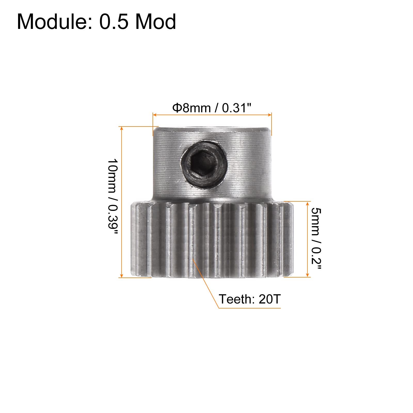 HARFINGTON Piñón engranaje 3mm abertura interior 20T 0.5 módulo acero inoxidable espolón diff motor diferencial engranaje RC piezas de repuesto