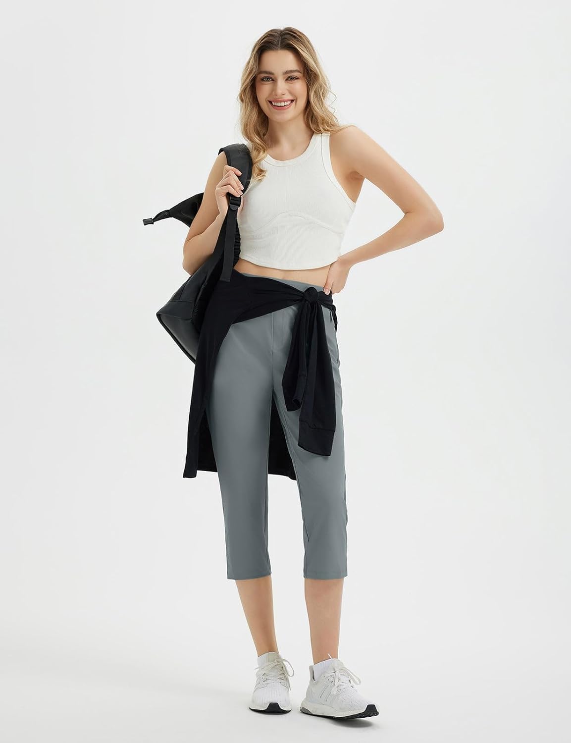 baleaf 20'' Women Capris with Pockets Stretch Golf Work Dress Cropped Pants Straight Leg High Waisted Pull On Summer - Image 6