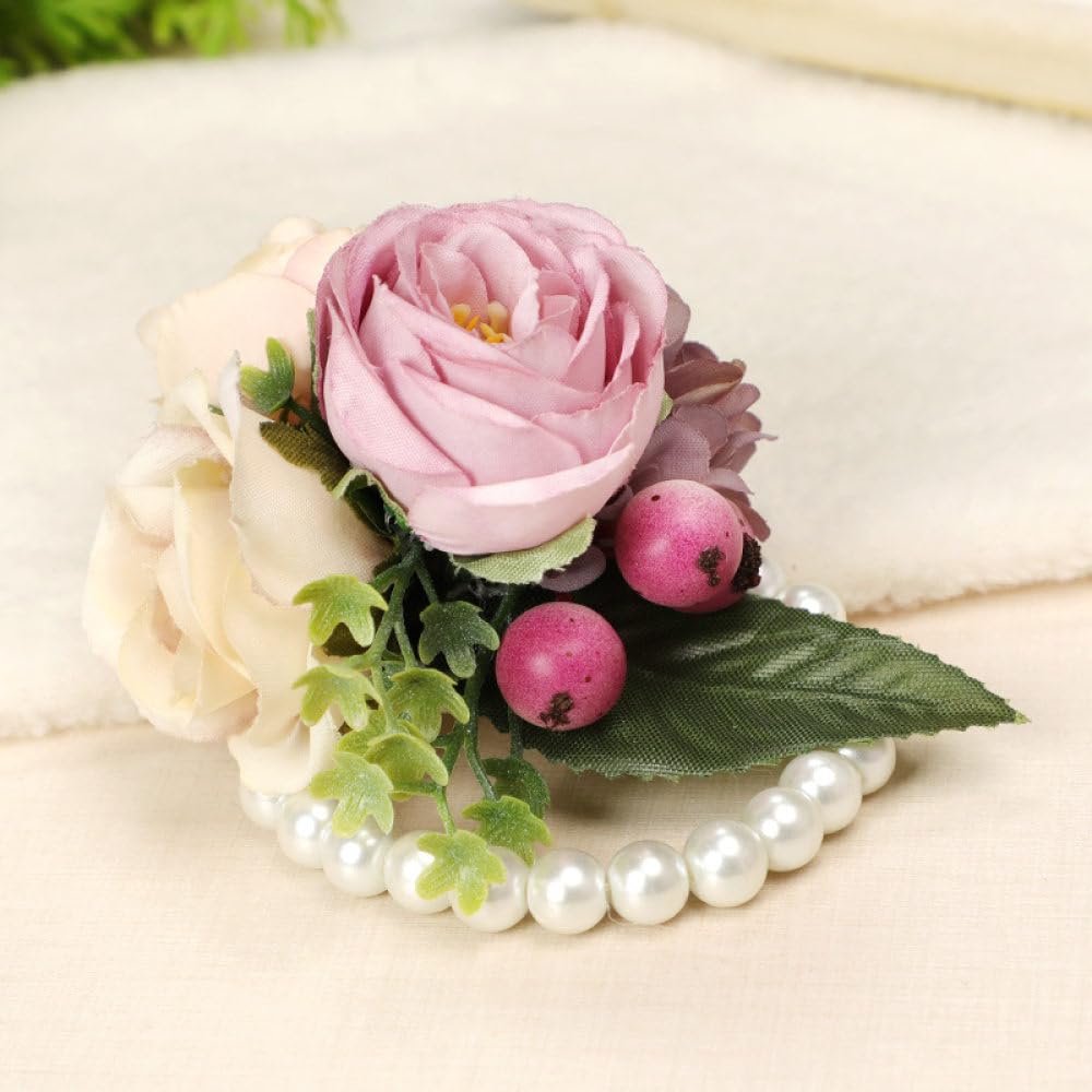 Set 2 Corpetto Da Polso E Boutonniere Con Fiori Artificiali Bianchi E Nastro Viola – Per Matrimoni E Feste