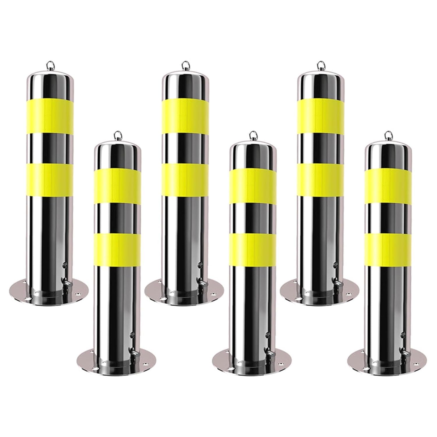 SGKOMN Removable Safety Bollard Post with Reflective Sleeve - 6PCS Silver Driveway Barrier, Parking Security & Traffic Control Solution, Silver(6pcs)