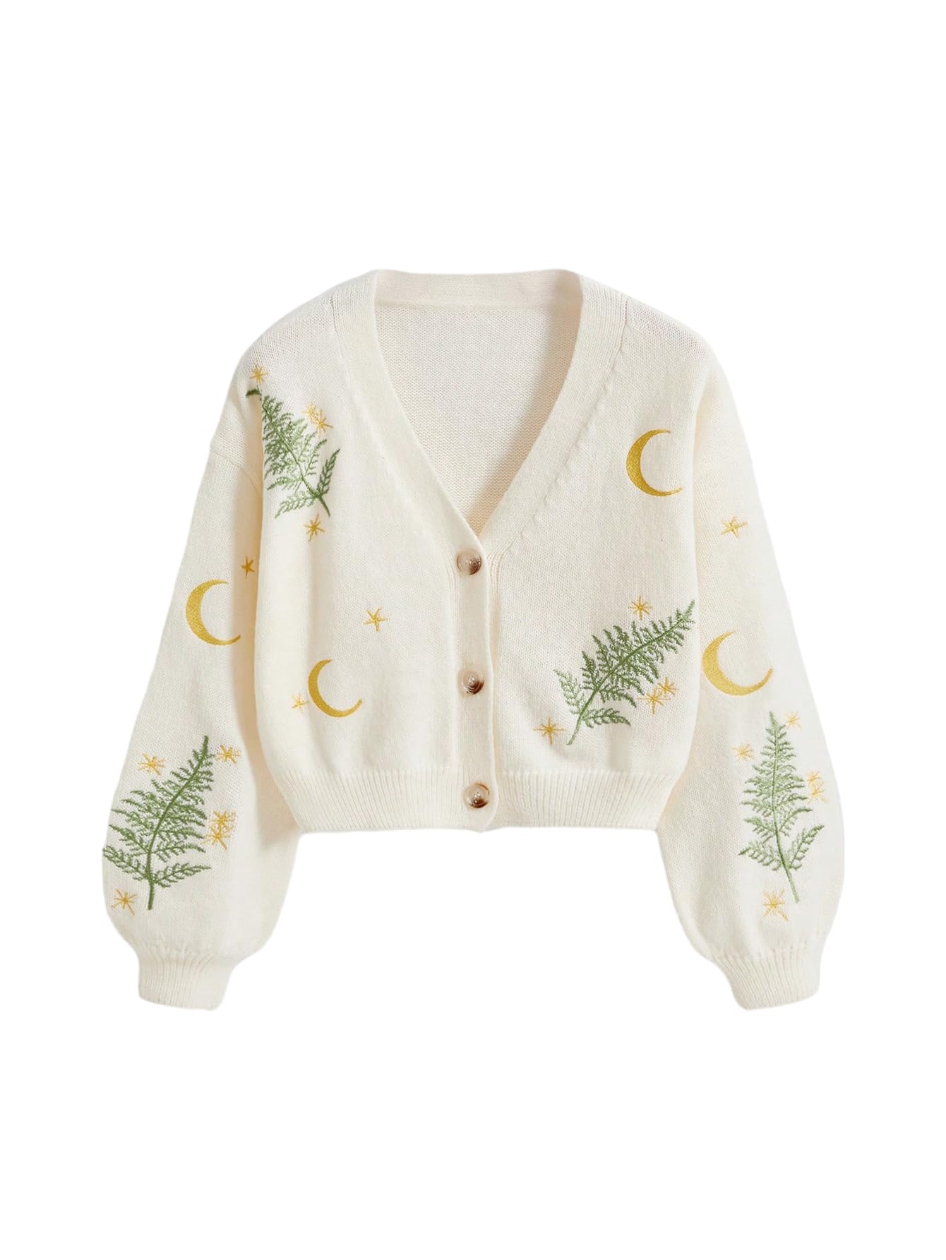 Womens Graphic Embroidered Cardigan Sweater Button Up Long Sleeve Knit Outerwear