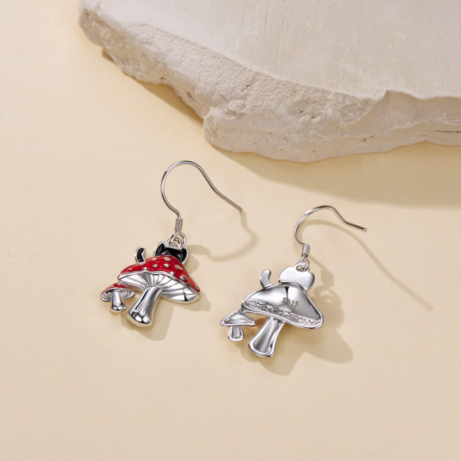 Orecchini a forma di gatto in argento Sterling 925 con fungo, graziosi animali, regalo per le donne