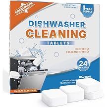 Dishwasher Cleaner Tablets Dishwasher Deep Cleaner & Descaler, Removes Grease, Limescale & Odor | Dye Free, Fragrance Free | 24 Count, 1 Year Supply | Fits All Dishwashers