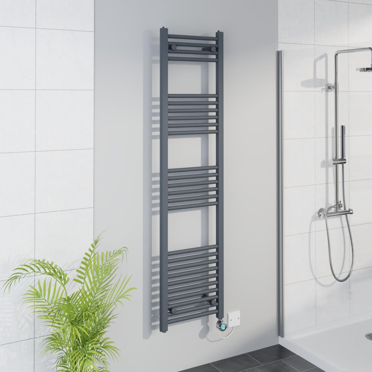 Warmehaus WiFi Electric Bathroom Radiator 1600x400mm Grey Element Chrome