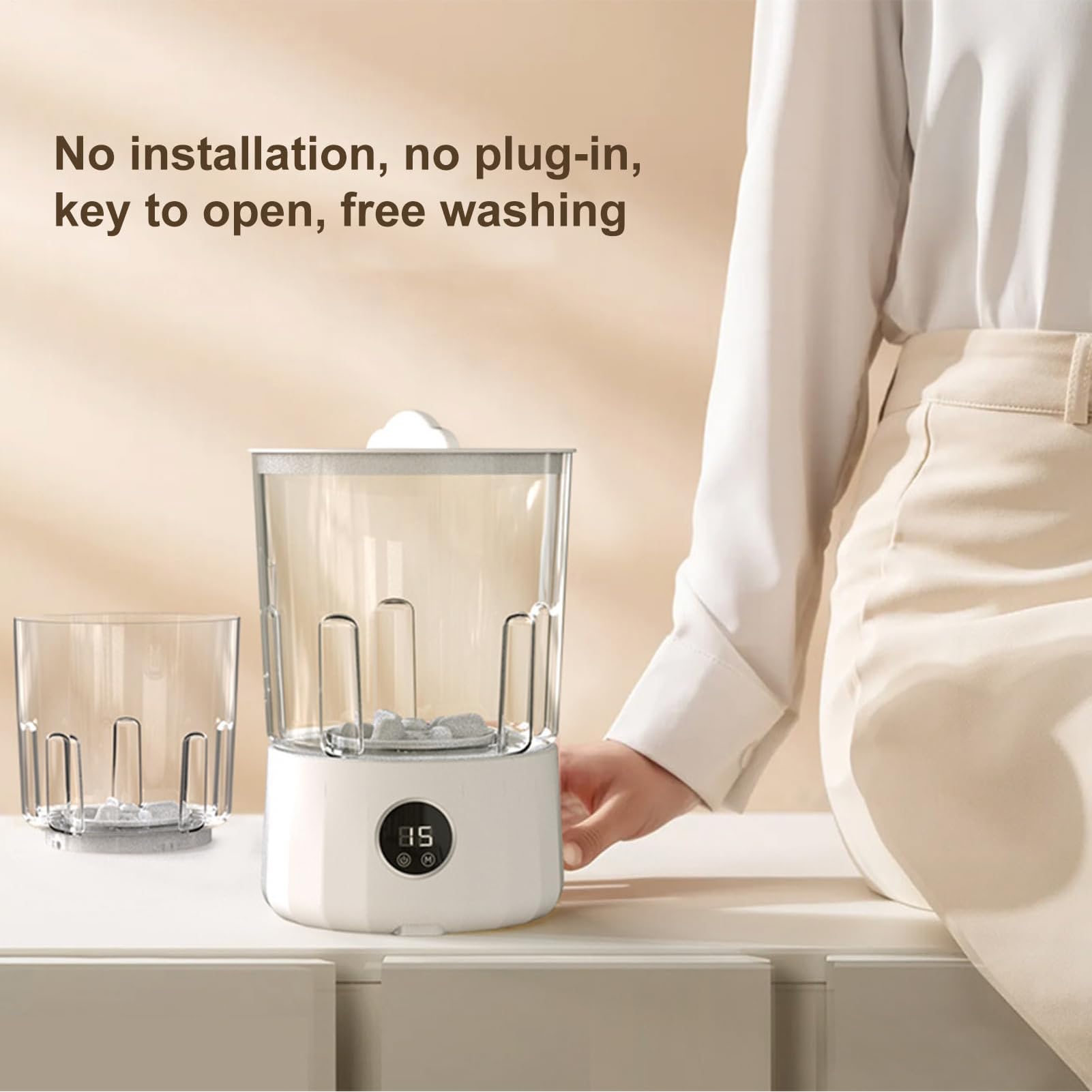Mini Lavatrice Washing Machine con 3 modalità di Pulizia Lavatrice Compatta Senza Fili Portatile Lavatrice da Campeggio Lavatrice Specifica per Biancheria Intima White
