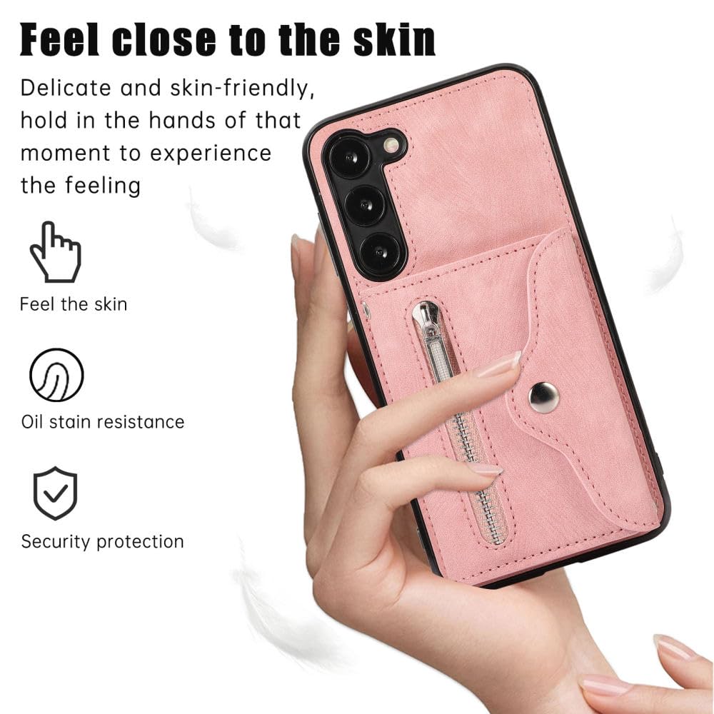 Funda Solt para Tarjetas de Cuero con Cartera con Cremallera y Cordón Largo para Samsung Galaxy A14 A54 A24 A34 A53 A52 S23 S22 S21 FE S20 Funda Cruzada, Negra, para Samsung S22Ultra