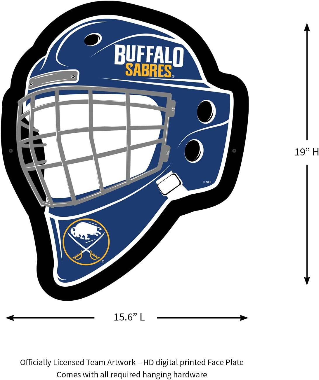Team Sports America Evergreen NHL Buffalo Sabres Ultra-Thin LED Light Wall Sign Decor | Full Size Replica Helmet | 15.6 x 19 Inches | Made in the USA
