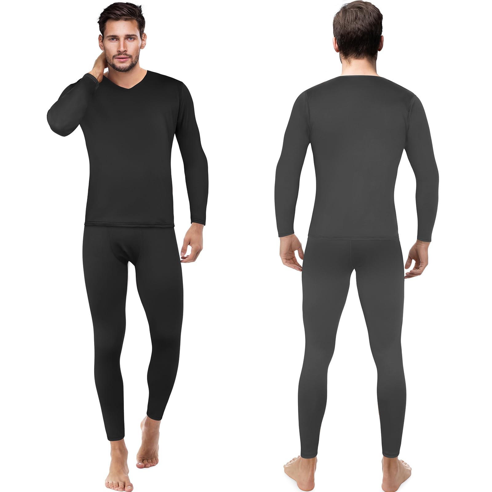 3 Set Herren Thermounterwäsche Winter Warm V-Ausschnitt Fleece Gefüttert Base Layer Set Thermo-Set für kaltes Wetter