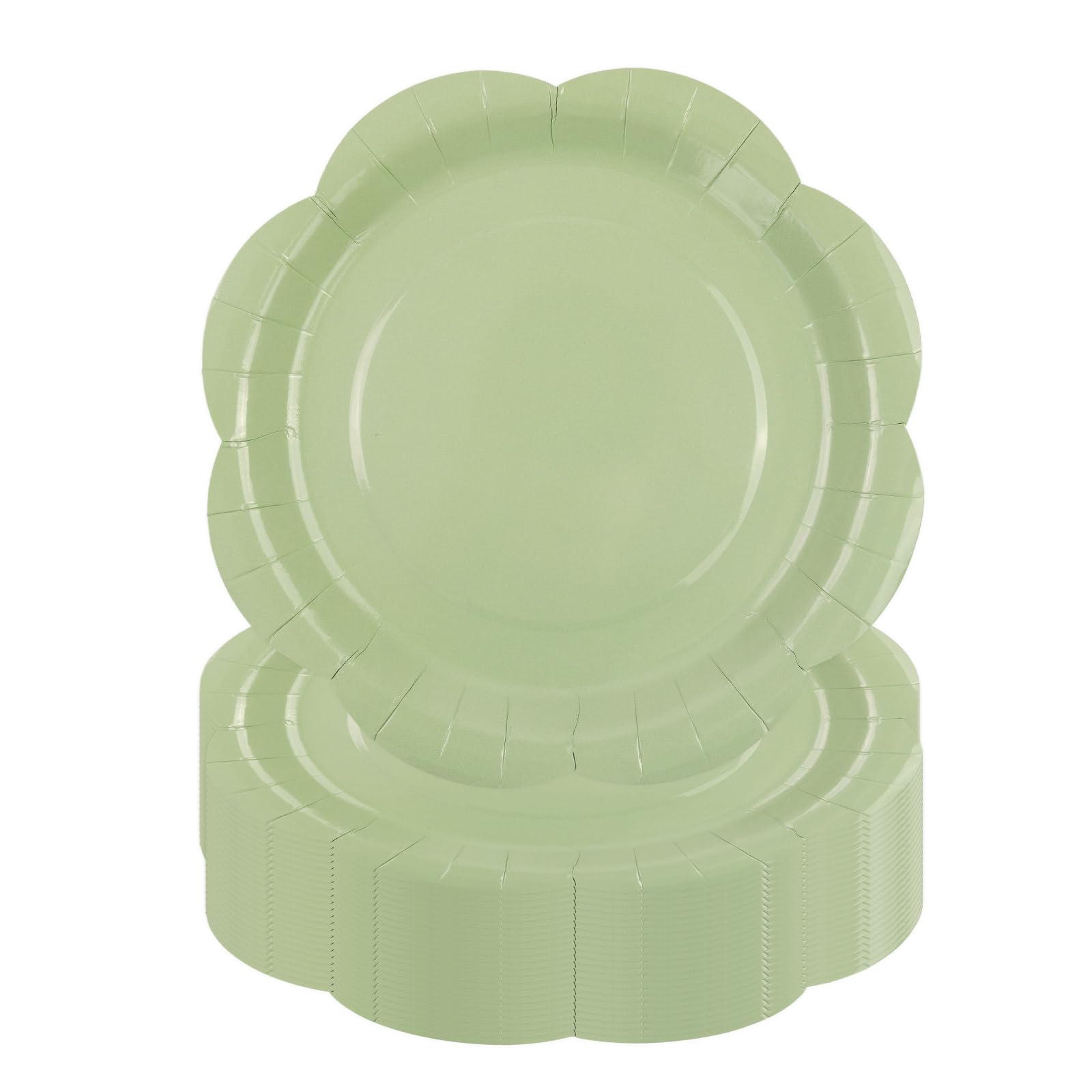 Photo 1 of KFJBPB 50 Pack Sage Green Paper Plates 7 Inch, Disposable Scalloped Plates Cake Dessert Plate for Dinner Baby Shower Wedding Bridal Shower Birthday Party Supplies (Sage Green, 7 inch)