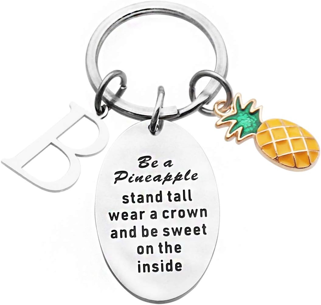 Beeshion Pineapple Keychain 26 Initial English Letters with Pineapple Themed Jewelry inspirational Gift for Women