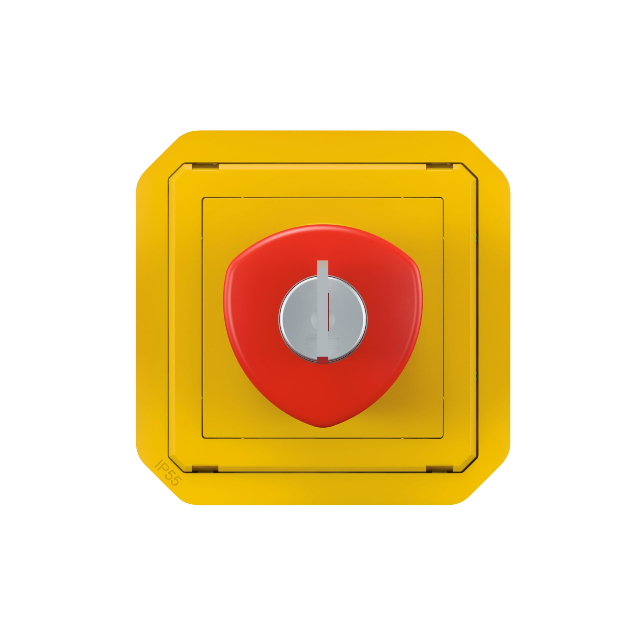 LEGRAND, Plexo 069548L Bouton d'arrêt d'urgence avec clé pour la réinitialisation, fermeture + ouvre-porte, avec 2 clés, clé amovible en position 0, 3