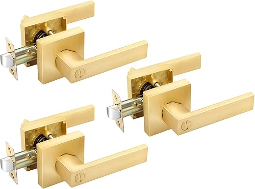 EHOMEWARE Paquete de 3 manijas de puerta de privacidad para puertas interiores, apertura izquierdaderecha, cerradura de manija de puerta en acabado