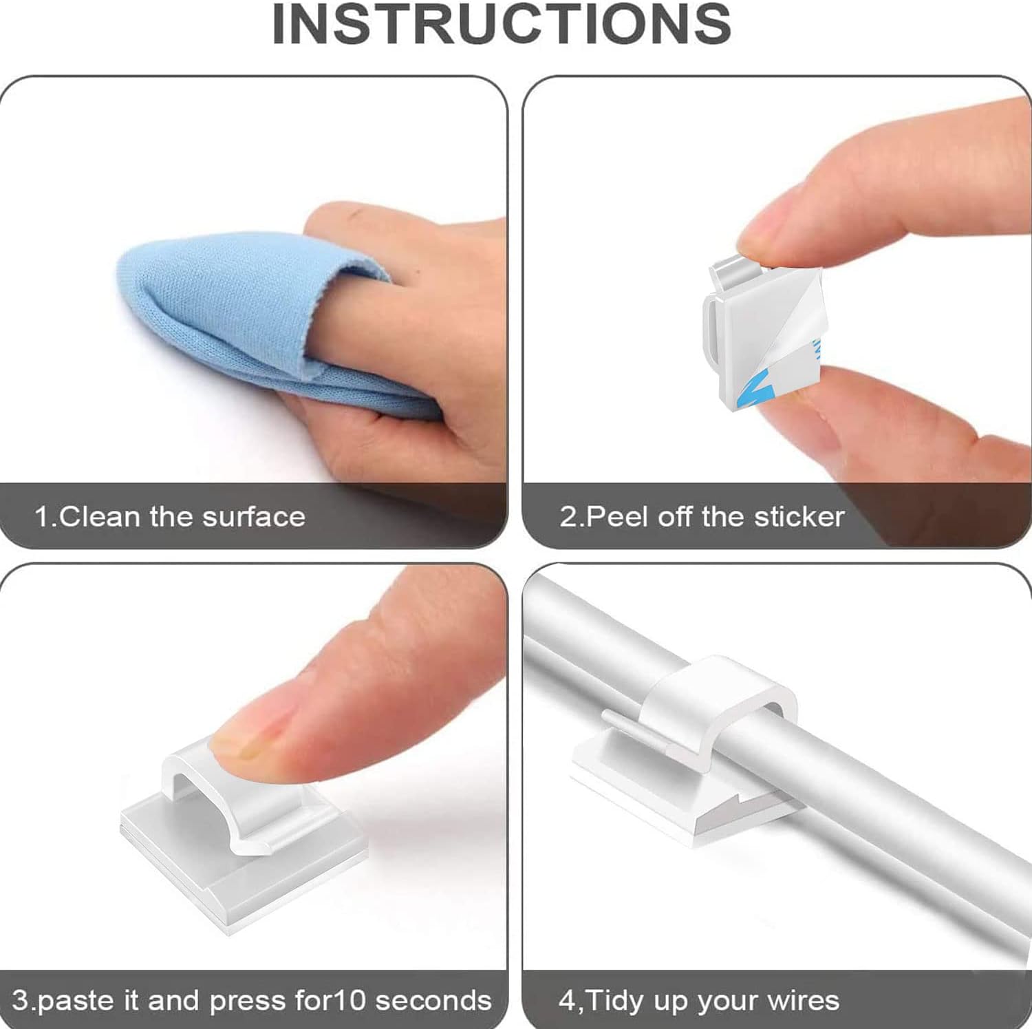 50pcs Adhesive Cable Clips, Wire Clips, Car Cable Organizer, Cable Holder, Cable Wire Management, Cable Holder for Car, Office and Home(Included S Size and M Size Cable Clips White