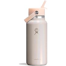 Hydro Flask Water Bottle - Insulated Stainless Steel - Wide Mouth Flex Straw Lid, Non-Spill, Leakproof and Refillable in 32 Oz Glimmer Cream