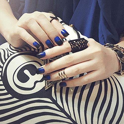 Siusio 24Pcs Fake Nails Black Full Cover Short Gradient Jewelry Blue Top Coat False Nail Covered Gel Art Tips Sets For Women And Girls #TOP3