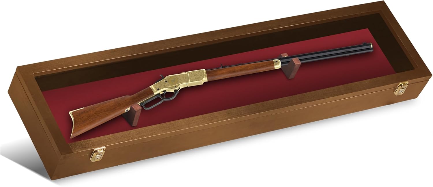 PENNZONI Gun Display Case - Lockable Rifle Display Case - Gun Cabinets for Rifles & Shotguns - Sword Wall Mount, Gun Wall Mount Display Case w/Acrylic Door