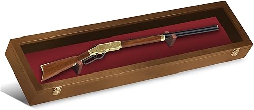 Miniatura 10 de Estuche de exhibición de armas, vitrina de rifles, vitrina de pistola para rifles y escopetas, soporte de pared de espada, marco de nogal con puerta