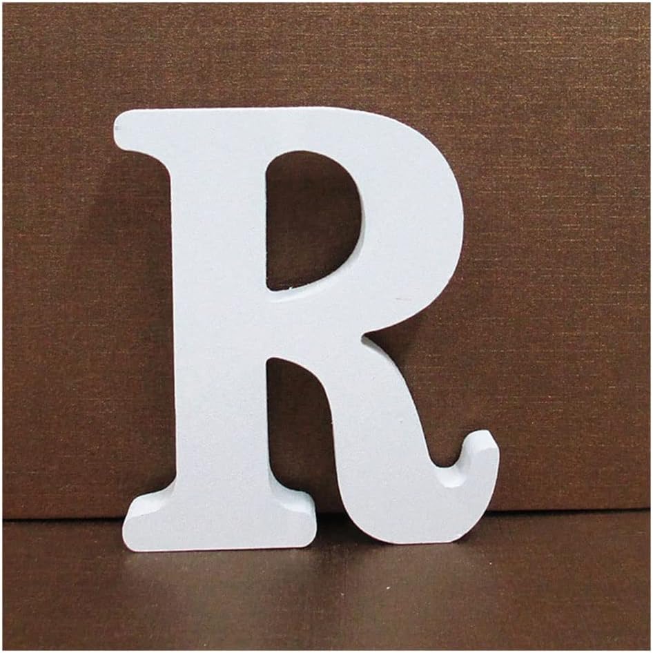 TEMKIN 1pcs 10CMX10CM White Wooden Letter English Alphabet, DIY Personalised Name Design Art Craft, Heart Wedding Home Decor