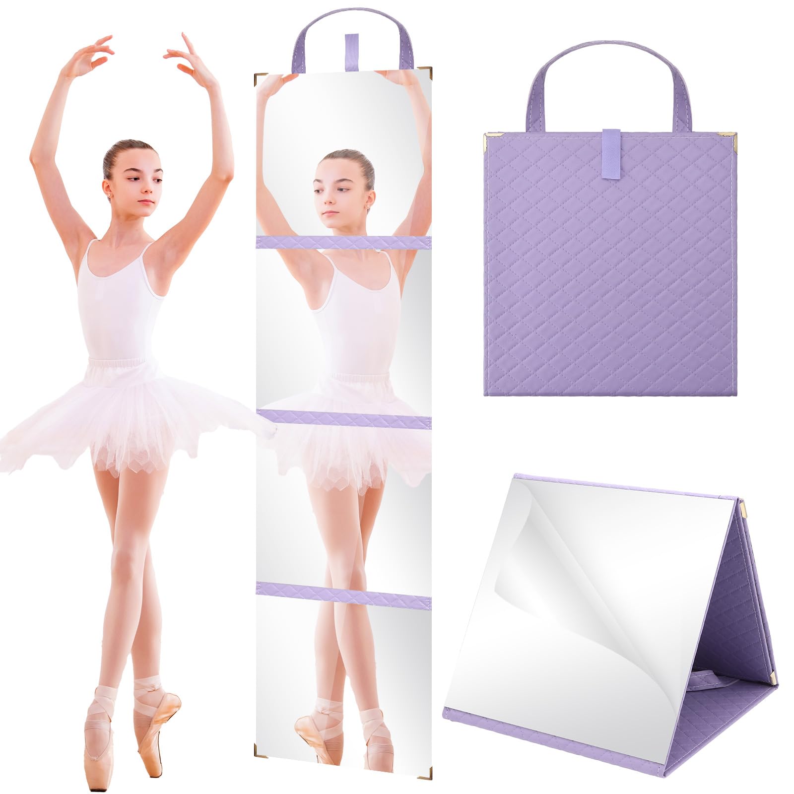 Specchio pieghevole da appendere per backstage, portatile, a figura intera, con manico, pieghevole in quattro direzioni, per viaggi, danza, ballerini, artisti, estetisti, casa, fitness, spa