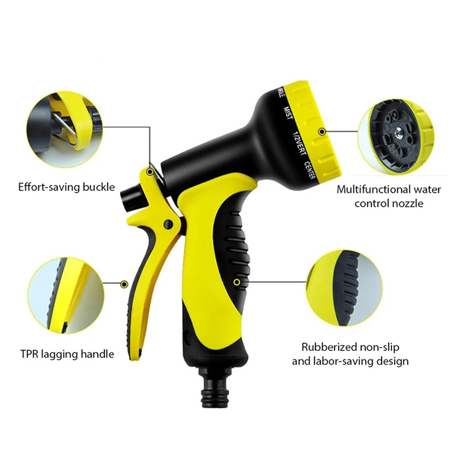Pistolet d'arrosage avec embout multi-jets, Ensemble de buses tuyau d'eau jardin, 10 modèles pulvérisation, lavage voiture à haute pression, noir jaune(Water Set)