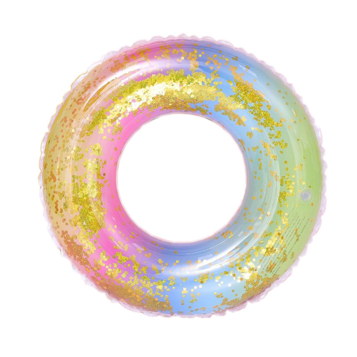 Kisangel Rainbow Gradient Inflatable Swim Ring for Adults Translucent Sequin Float Seat Aid Easy to Inflate Deflate for Pool Parties and Beach Fun