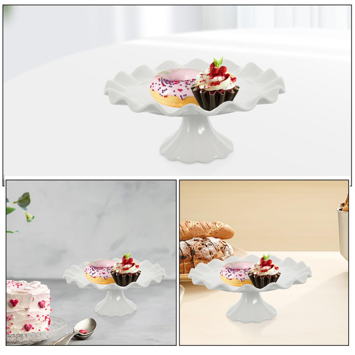 VOSAREA Alzatina Alta in Ceramica Bianca, Elegante, per Dolci