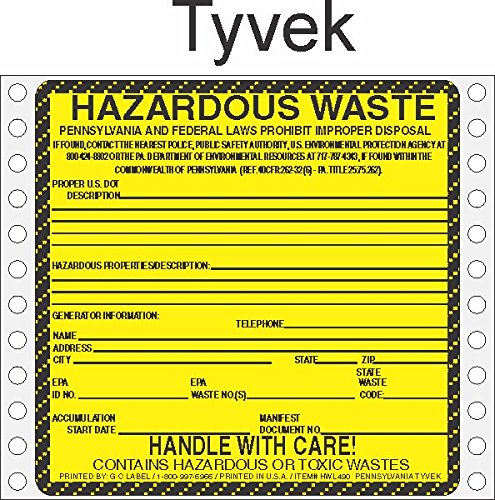 GC Labels-HWL490PAT, Hazardous Waste Pennsylvania Tyvek Labels ...