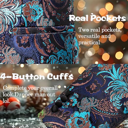 Image of Barry.Wang Mens Floral Blazer Suit Jacket Notched Lapel Casual Sport Coat | Flowers Jacquard One Button Tuxedo for Prom Wedding Party Disco Dinner Banquet Cocktail Homecoming Travel,Regular Fit