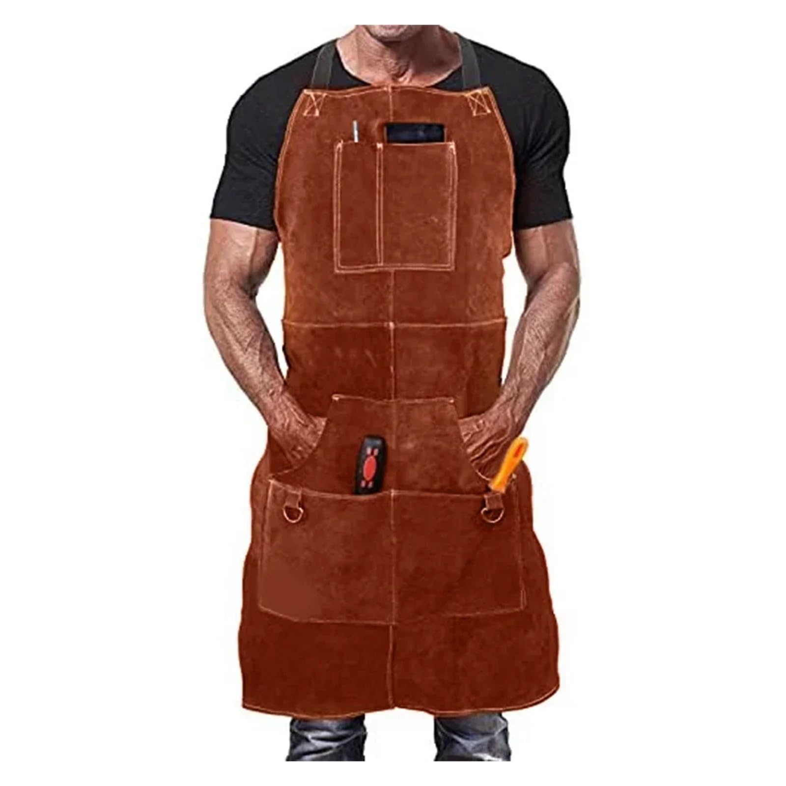delantal cocina Delantal de soldadura cuero vaca delantal resistente taller uso Industrial profesional almacenamiento herramientas cobertura pecho a rodillas